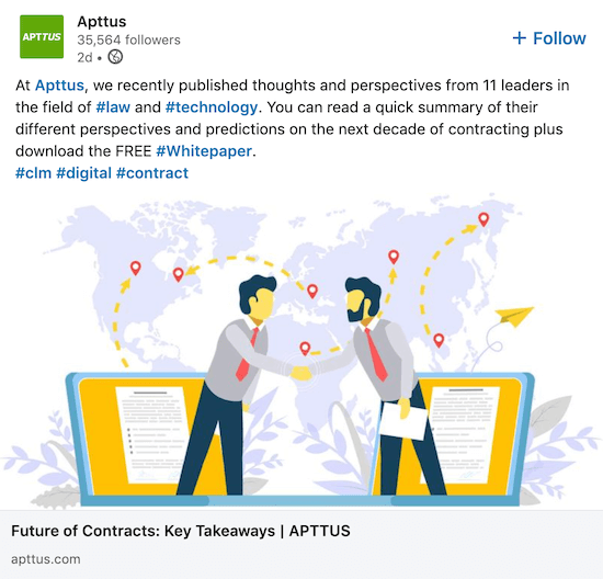 Objava na strani podjetja LinkedIn podjetja Apttus, ki deli blagovno znamko