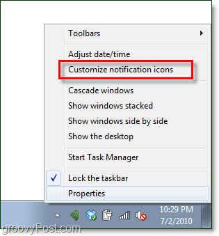 prilagodite obvestila sistemske vrstice Windows 7
