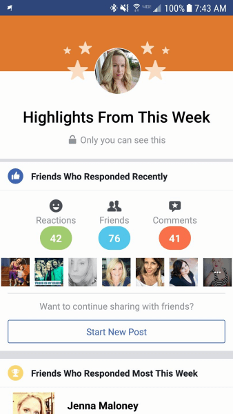 Facebook deli uporabniški račun "Highlights" za izbrane osebne profile.