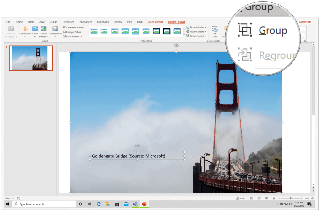 Microsoft PowerPoint za Windows vstavi napis