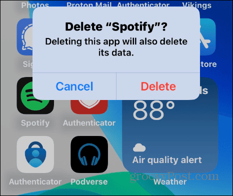 Izbrišite aplikacijo Spotify v iPhonu