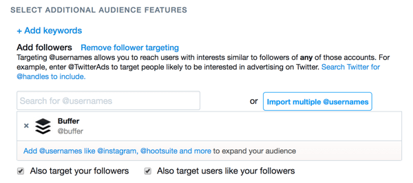 Oglas lahko ciljate na sledilce drugega računa Twitter.