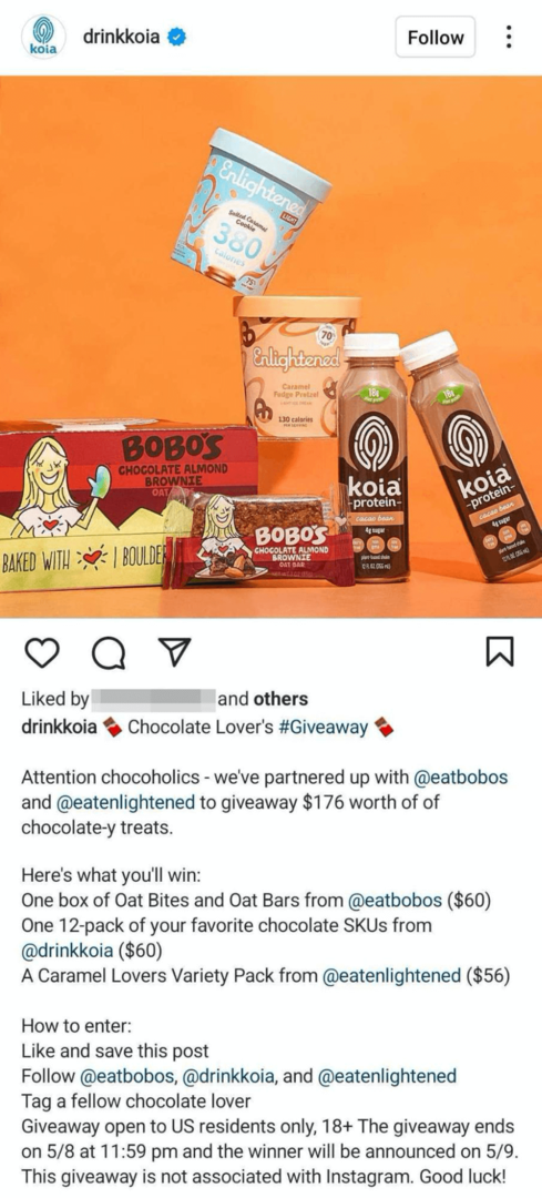 slika poslovne objave na Instagramu z nagradno igro s soznambo