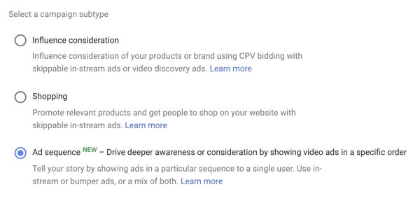 Kako nastaviti oglaševalsko akcijo v YouTubu, korak 39, možnost nastavitve zaporedja oglasov