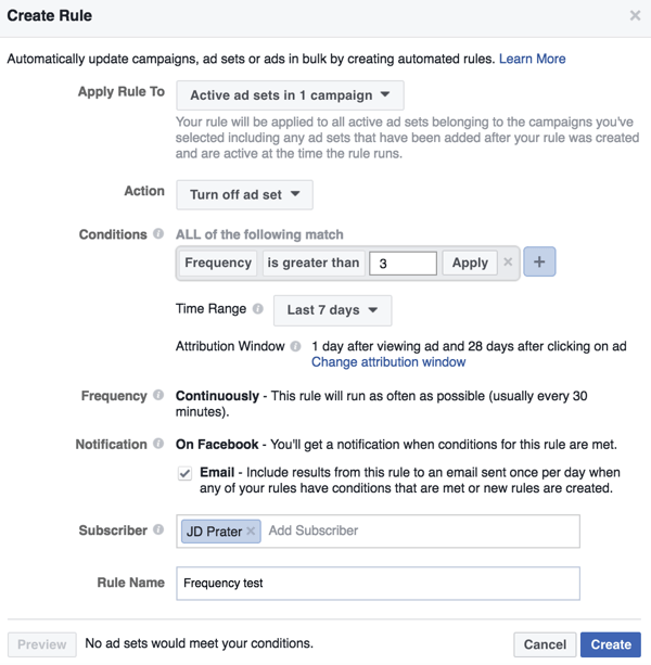 V programu Power Editor nastavite samodejno pravilo za Facebook.