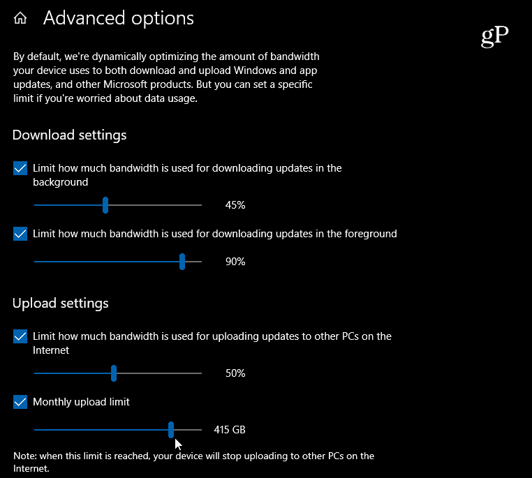 Windows 10 nastavite nastavitve pasovne širine za prenos in nalaganje