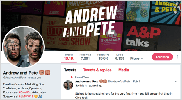 Twitter profil za @andrewandpete.