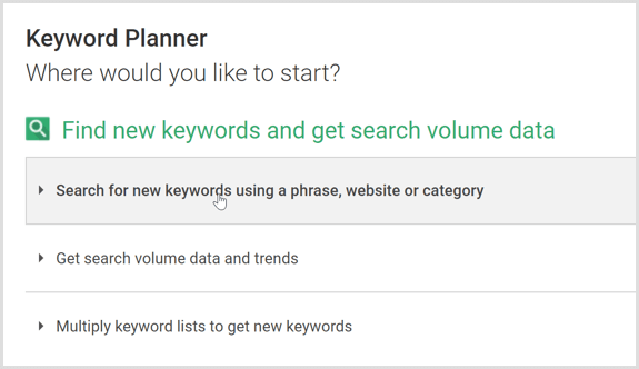 Iskanje načrtovalnika ključnih besed Google AdWords