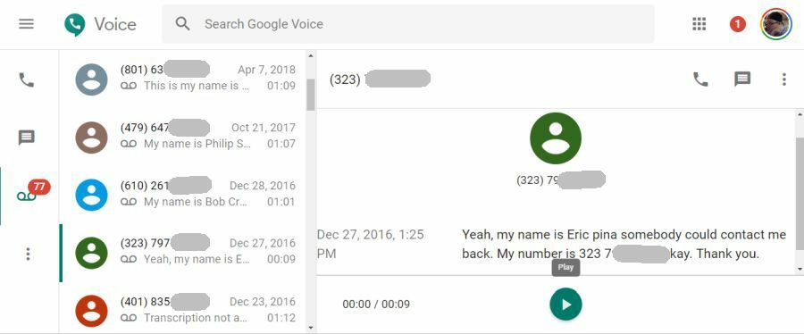 google glasovne pošte