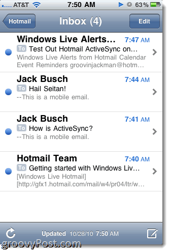Dodajanje Hotmail Exchange ActiveSync v iPhone