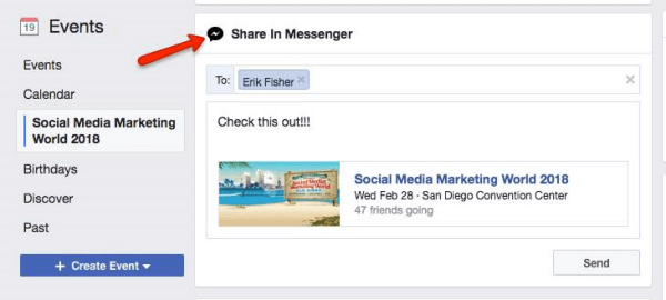Facebook poziva uporabnike, naj dogodek, odkrit v Facebooku, delijo z drugimi uporabniki Messengerja.