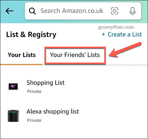 Oglejte si sezname želja prijateljev v aplikaciji Amazon