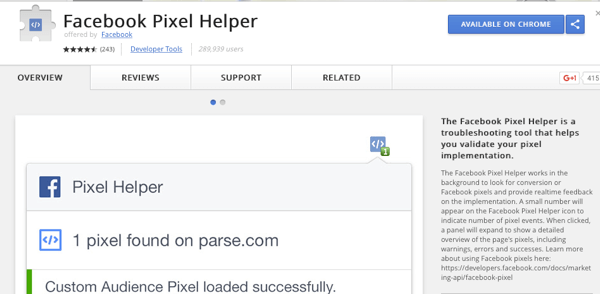 Namestite pomočnika Facebook Pixel, da preverite, ali sledenje deluje.
