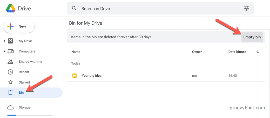 Izprazni koš Google Drive
