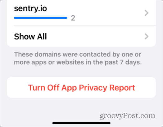 izklop poročila o zasebnosti aplikacije