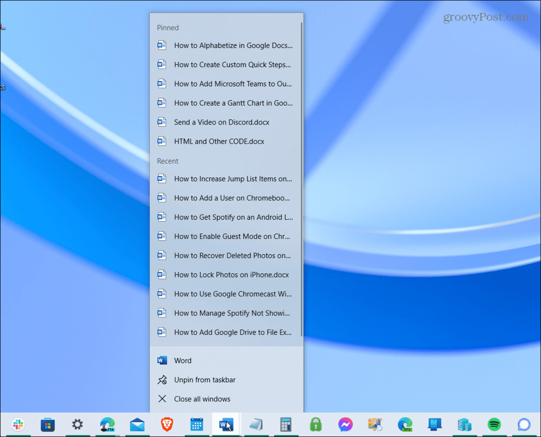Povečajte elemente skočnega seznama v sistemu Windows 