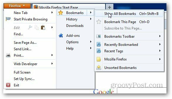 Obnovi zaznamke Firefox 1