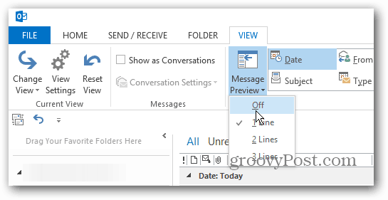 Kako prilagoditi predogled sporočil v programu Outlook 2013