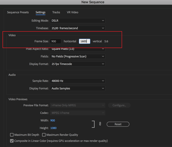 Možnost nastavitve hitrosti sličic za vaše zaporedje v programu Adobe Premier Pro.