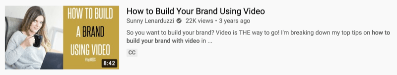 primer YouTube videoposnetka @sunnylenarduzzi o tem, kako z videoposnetkom zgraditi svojo blagovno znamko, ki prikazuje 22 tisoč ogledov v zadnjih 3 letih