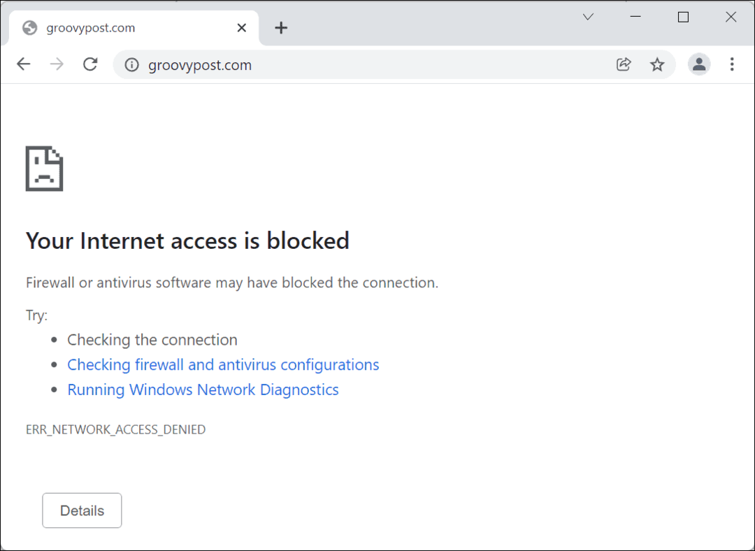  Dostop do interneta blokiran Google Chrome