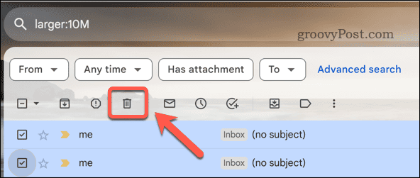 Brisanje e-pošte Gmail iz rezultatov iskanja