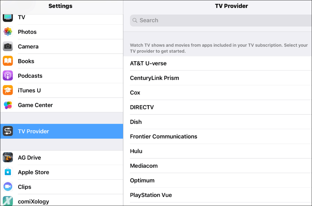 TV ponudnik iOS