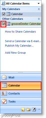 Posnetek zaslona koledarja Outlook 2007 - Dodajte 2. koledar