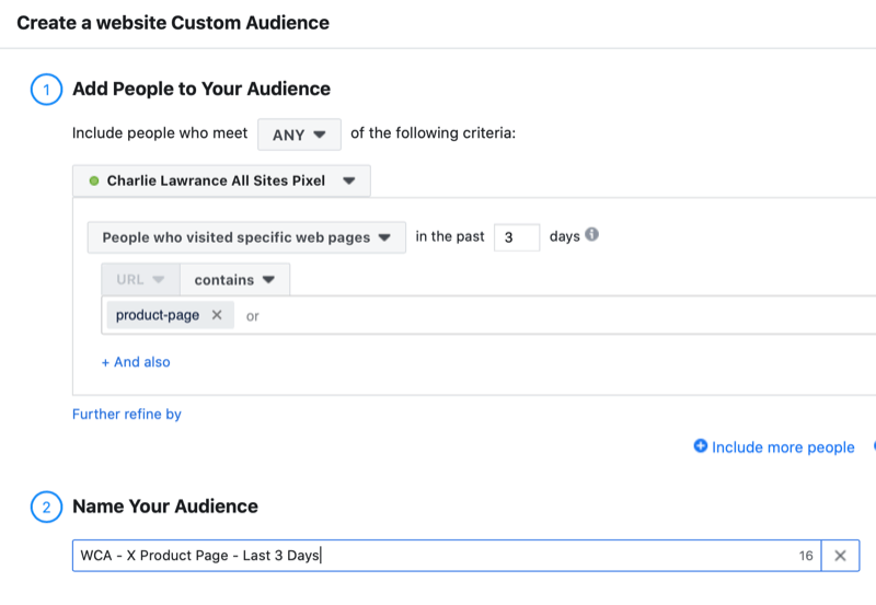 Nastavitev občinstva po meri na spletnem mestu Facebook za opomnik