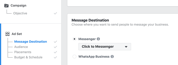 Facebook Click to Messenger oglasi, 1. korak.