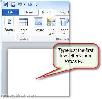 uporabite tipko f3, da vstavite samodejno besedilo v besedo ali Outlook