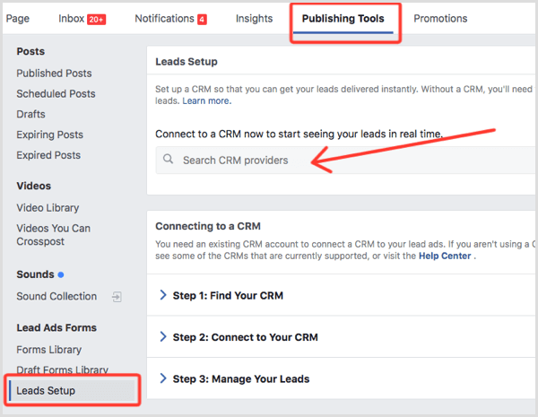 Facebook CRM za nastavitev vodilnih oglasov