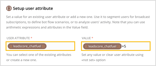 Ustvarite nov uporabniški atribut in mu v Chatfuel nastavite vrednost.