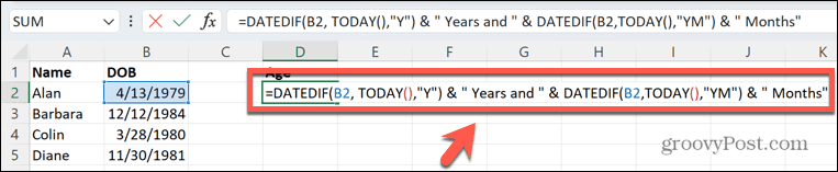 formula za leta in mesece excel