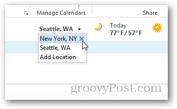 Predstavitev vremena koledarja Outlook 2013 – Dodaj Odstrani mesta