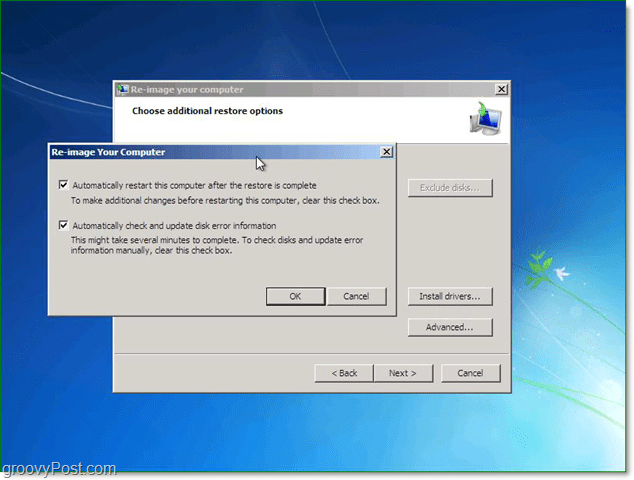 uporabite napredne možnosti, da prilagodite obnovitev podobe sistema Windows 7
