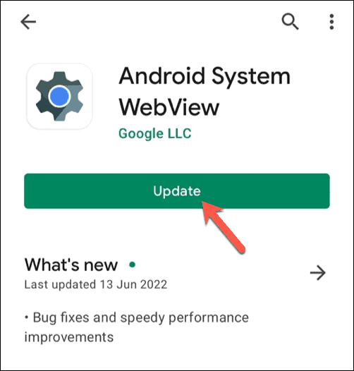 Posodabljanje sistema Android WebView v trgovini Google Play