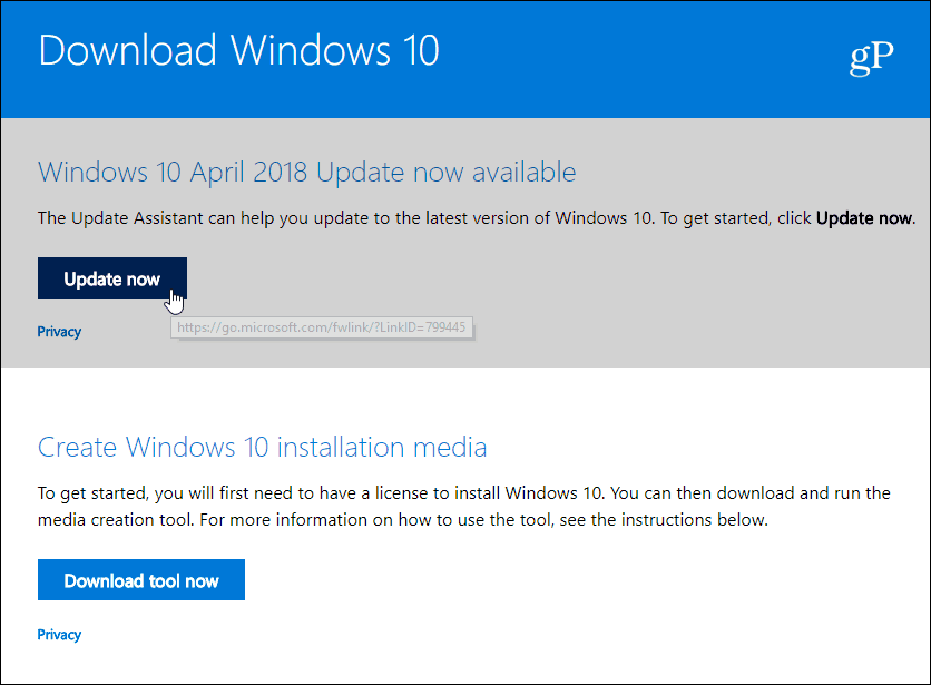 Prenesite posodobitev sistema Windows 10. aprila 2018