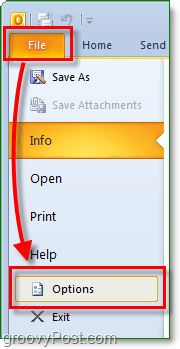 v Microsoftovem Outlooku 2010 kliknite trak datoteke za vstop v ozadje in nato gumb možnosti
