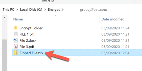 Odpiranje datoteke zip v sistemu Windows 10