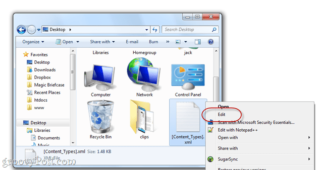 urejanje datotek docx v operacijskem sistemu Windows 7