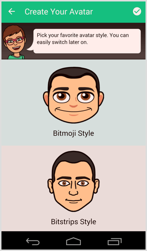 bitmoji izberite slog avatarja