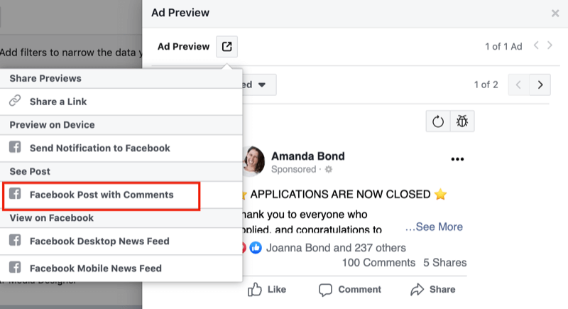 1. korak, kako pregledati negativne povratne informacije za Facebook oglase