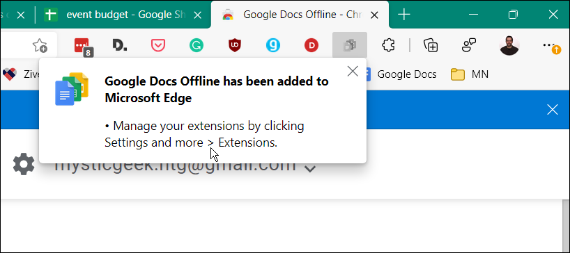 Razširitev Google Dokumenti brez povezave