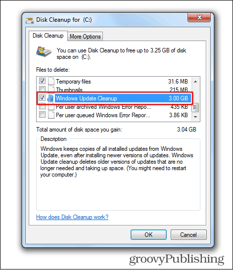 Windows 7 posodobitev brisanje starih datotek prostor za čiščenje diska zaseden