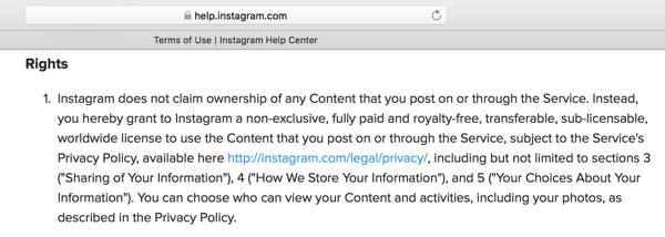 Pogoji uporabe Instagrama opisujejo licenco, ki jo podelite platformi za svojo vsebino.