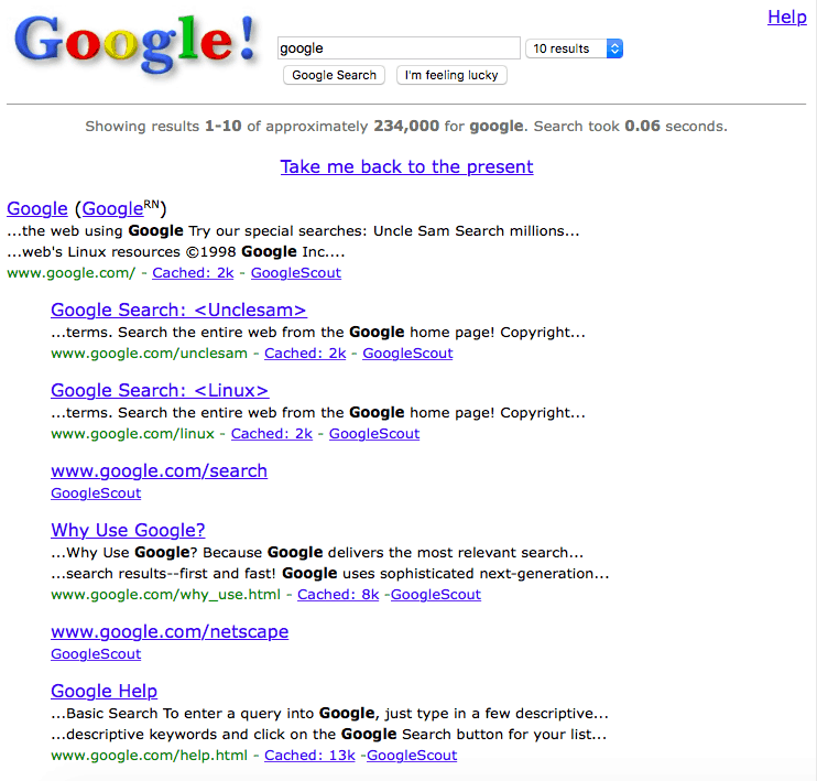 Petek zabava: Vrnite se na splet 1.0 Googlinga "Google leta 1998"