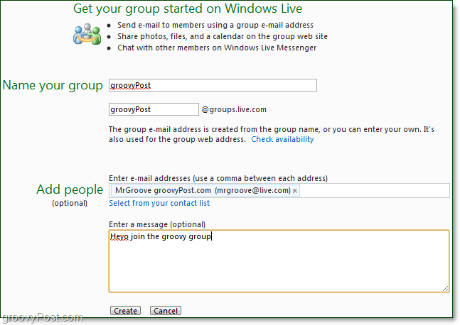 ustvarite skupino Windows v živo