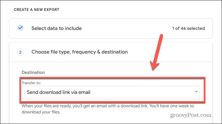 prenos google takeout na spustni meni