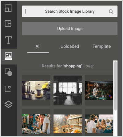 Kliknite ikono fotografije za dostop do zalog v programu Easil.